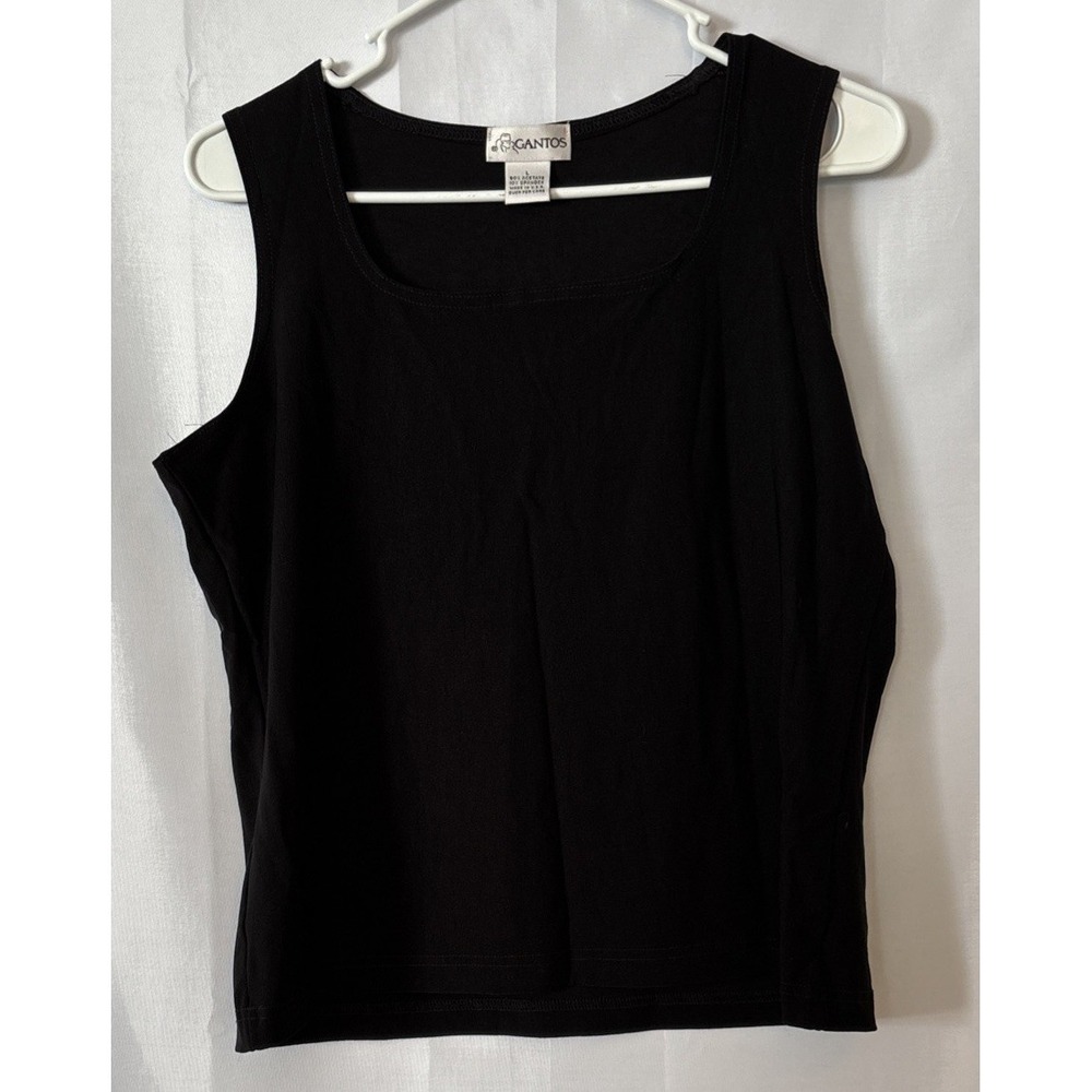 Vtg Gantos Women's Black Stretch Sleeveless Tank‎ Top LG Lagenlook Minimalist